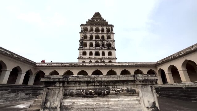 Aerial of the ancient fort of Gingee Fort in Tamil Nadu India on a sunny day