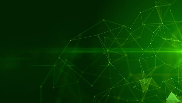 abstract green background with lines, animated plexus, futuristic social and neural network and information technology animation concept, loopable