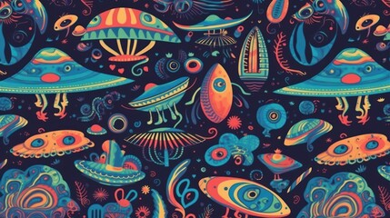 UFO Pattern, UFO, Alien Pattern, Unidentified Flying Object, Aliens, Extraterrestrial Life, Space Travel, Spaceship, Alien, Made With Generative AI.