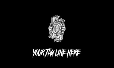 Black and white drawing of lack king with tagline space on black background