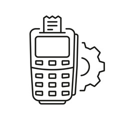 Financial Settings on POS Line Icon. Money Banking Payment Linear Pictogram. Bank Terminal Options Outline Symbol. Finance Electronic Wireless Device. Editable Stroke. Isolated Vector Illustration