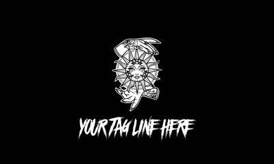 Design with a black and white illustration and an editable text isolated on a dark background