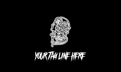 Digital woman emblem with flowers isolated on a black background.