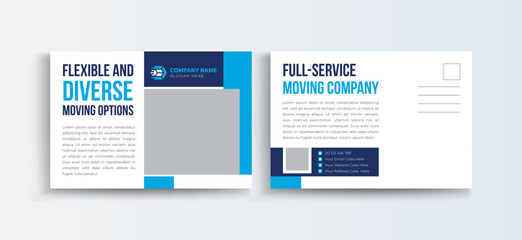 Moving Service Transport, Transportation Postcard Template, Mover and Transport Logistics Post, Transport Business poster Template, Delivery and Transport Service company Postcard.