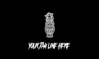 Editable vector logo of a flower in a vase on a black background