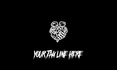 Editable vector logo of eyes and skull hands with a space for the tagline on a black background
