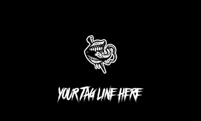 Vector illustration of a nailed mouth logo and a text for a tagline on a black background