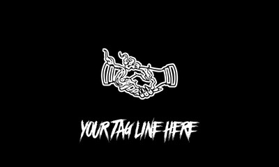 Vector illustration of a handshake logo and a text for a tagline on a black background