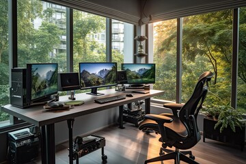 Home Office with beautiful View   - made with Generative Ai	
