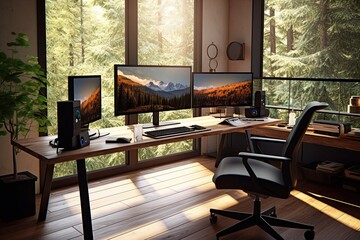  Home Office with beautiful View  - made with Generative Ai	