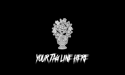 Icon of vase of flowers with a tagline isolated on a black background