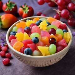 A refreshing fruit salad with a mix of vibrant, juicy fruits. Created with Generative Ai technology.
