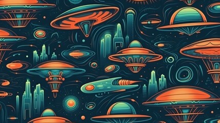 UFO Pattern, UFO, Alien Pattern, Unidentified Flying Object, Aliens, Extraterrestrial Life, Space Travel, Spaceship, Alien,  Made With Generative AI.