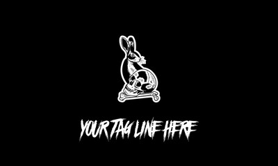 Rabbit icon with a skull and a tag line isolated on a black background