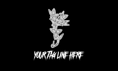 Vector design of a minimalistic logo sketch in flower shape and space for text