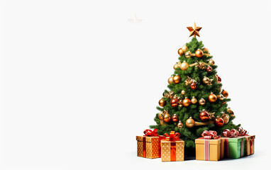 Obraz na płótnie Canvas Merry christmas, Christmas tree with festive gift boxes. Generative AI