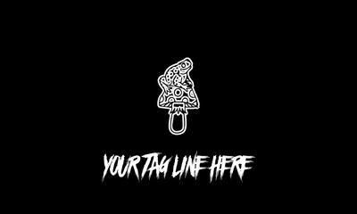 Fog sitting on a mushroom icon with a tagline isolated on a black background