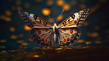 Beautiful butterfly with spread wings on a dark background.