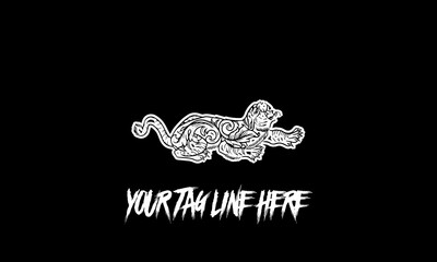 Sign with Your Tag Line Here text with a creature above, over a grey background