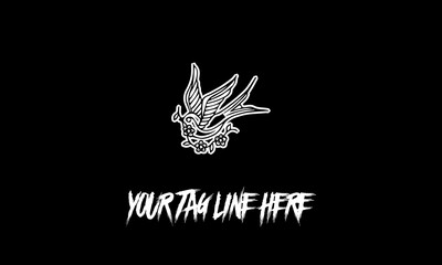 Vector design of a minimalistic logo sketch in flower carrying bird shape and space for text