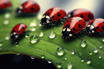 Plakat Close-up images of ladybugs. Generative AI