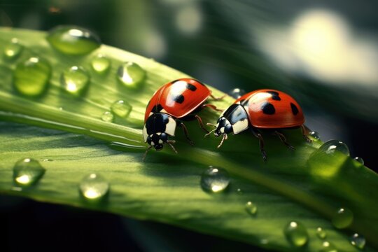 Close-up images of ladybugs. Generative AI