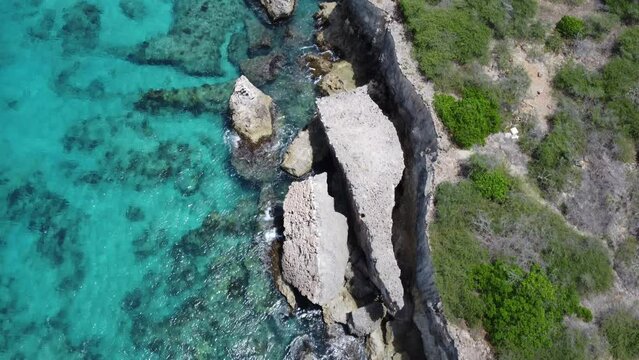 Aerial view of the rocky coast of Curacao-Watamula