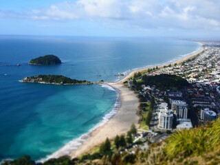 Natural view of the beautiful coast and beachline in Maunganui  city, New Zealand