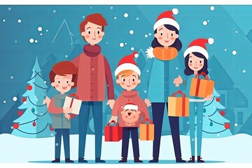 Fototapeta premium Illustration of beautiful happy family during Christmas festive season. Generative AI