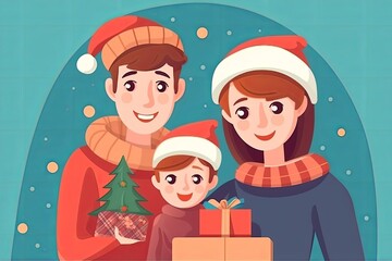 Illustration of beautiful happy family during Christmas festive season. Generative AI