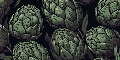 Fototapeta premium Fresh Organic Artichoke Vegetable Cartoon Horizontal Background Illustration. Healthy Vegetarian Diet. Ai Generated Drawning Background Illustration with Delicious Juicy Artichoke Generative AI