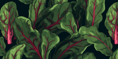 Fresh Organic Chard Vegetable Cartoon Horizontal Background Illustration. Healthy Vegetarian Diet. Ai Generated Drawning Background Illustration with Delicious Juicy Chard Vegetable. Generative AI