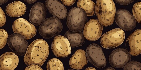 Fresh Organic Potatoes Vegetable Cartoon Horizontal Background Illustration. Healthy Vegetarian Diet. Ai Generated Drawning Background Illustration with Delicious Juicy Potatoes Generative AI