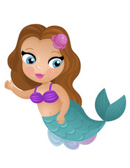 cartoon scene with happy young mermaid swimming isolated illustration for kids