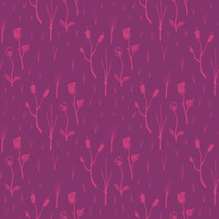 seamless monochrome pattern with pink tulips