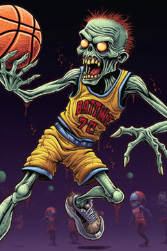 Zombie Skeleton Playing Basketball