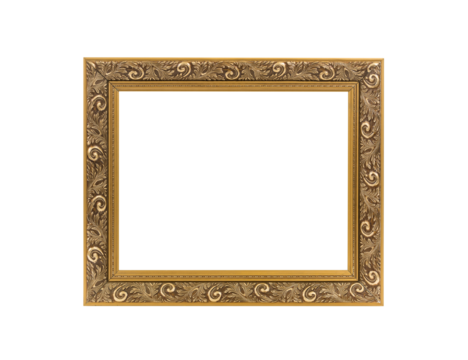 Old fancy gold picture frame isolated with cut out center.