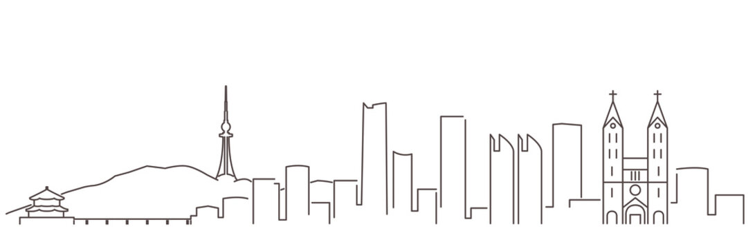 Qingdao Dark Line Simple Minimalist Skyline With White Background