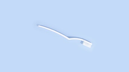 Top view of a plane white toothbrush on a light blue pastel surface