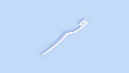 Top view of a plane white toothbrush on a light blue pastel surface