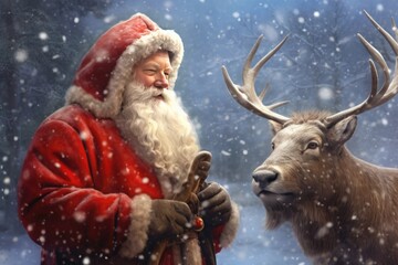 Obraz na płótnie Canvas Images of Santa, reindeer, gift box and dog for Christmas designs.