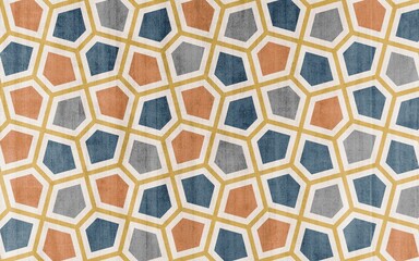 Illustration of colorful geometric shapes isolated on a carpet-textured background - 612561989
