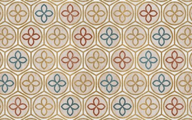 Illustration of colorful geometric shapes isolated on a carpet-textured background