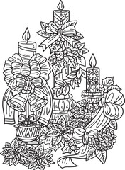 Christmas Candle Holder Isolated Adults Coloring