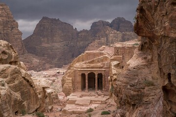 Beautiful shot of an ancient landmark in the Petra desert in Jordan