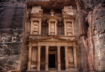 Beautiful shot of an ancient landmark in the Petra desert in Jordan