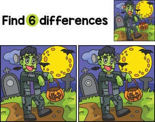 Zombie In Cemetery Halloween Find The Differences