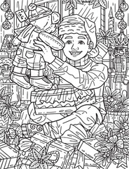 Boy with Christmas Gift Adults Coloring Pages 