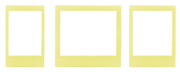 set of three yellow vintage Polaroid / instant photo frames in different formats / isolated graphic design elements