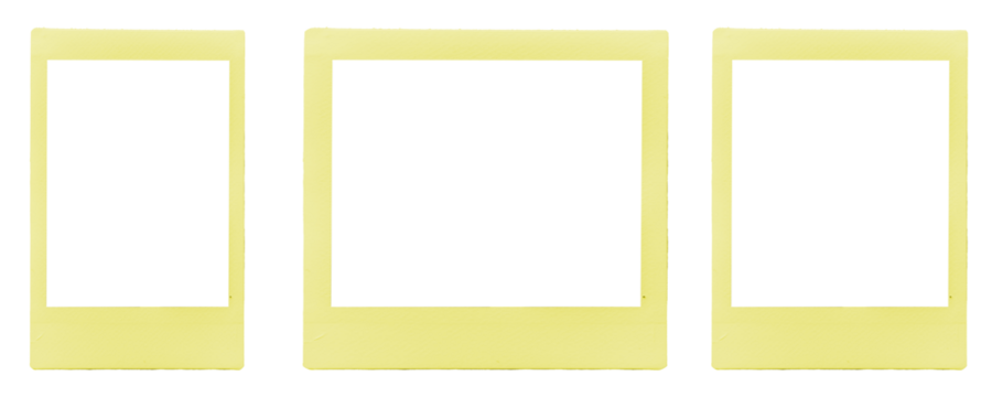 set of three yellow vintage Polaroid / instant photo frames in different formats / isolated graphic design elements - Powered by Adobe